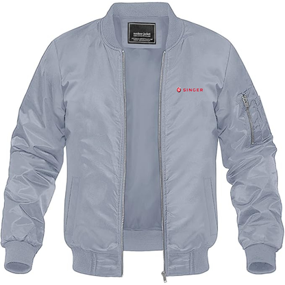 Men's Singer Logo Lightweight Bomber Jacket Windbreaker Softshell Varsity Jacket Coat