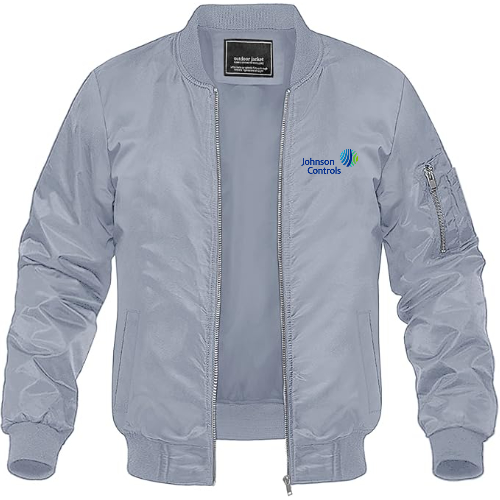 Men's Johnson-Controls Logo Lightweight Bomber Jacket Windbreaker Softshell Varsity Jacket Coat