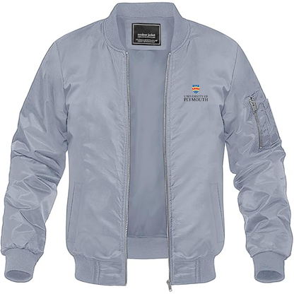 Men's University of Plymouth Logo Lightweight Bomber Jacket Windbreaker Softshell Varsity Jacket Coat
