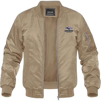 Men's Longwood Lancers Logo Lightweight Bomber Jacket Windbreaker Softshell Varsity Jacket Coat