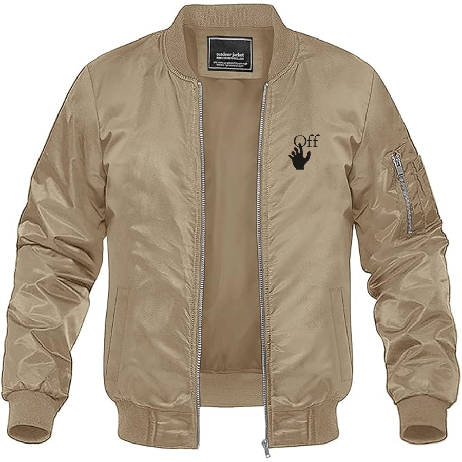 Men's Off-White Hand Logo  Lightweight Bomber Jacket Windbreaker Softshell Varsity Jacket Coat