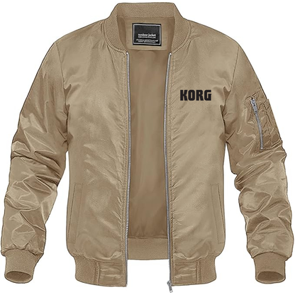 Men's Korg Logo  Lightweight Bomber Jacket Windbreaker Softshell Varsity Jacket Coat