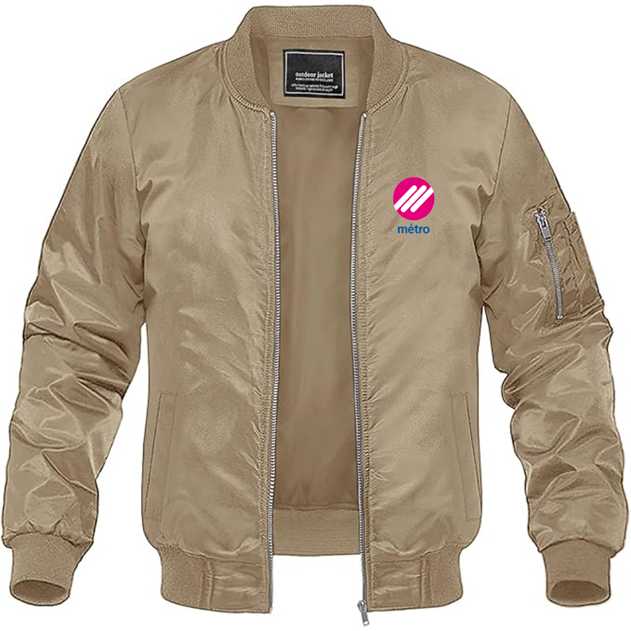 Men's Lausanne Métro Logo Lightweight Bomber Jacket Windbreaker Softshell Varsity Jacket Coat