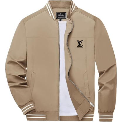 Men's Louis Vuitton Lightweight Zip-Up Bomber Jacket with Ribbed Collar and Cuffs Versatile Casual Outerwear