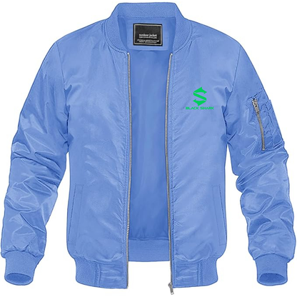 Men's Black Shark Logo Lightweight Bomber Jacket Windbreaker Softshell Varsity Jacket Coat
