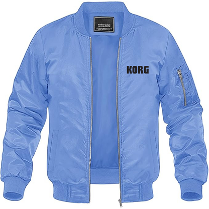 Men's Korg Logo  Lightweight Bomber Jacket Windbreaker Softshell Varsity Jacket Coat