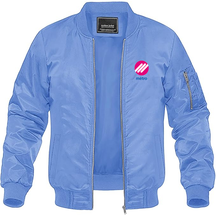 Men's Lausanne Métro Logo Lightweight Bomber Jacket Windbreaker Softshell Varsity Jacket Coat