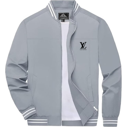 Men's Louis Vuitton Lightweight Zip-Up Bomber Jacket with Ribbed Collar and Cuffs Versatile Casual Outerwear