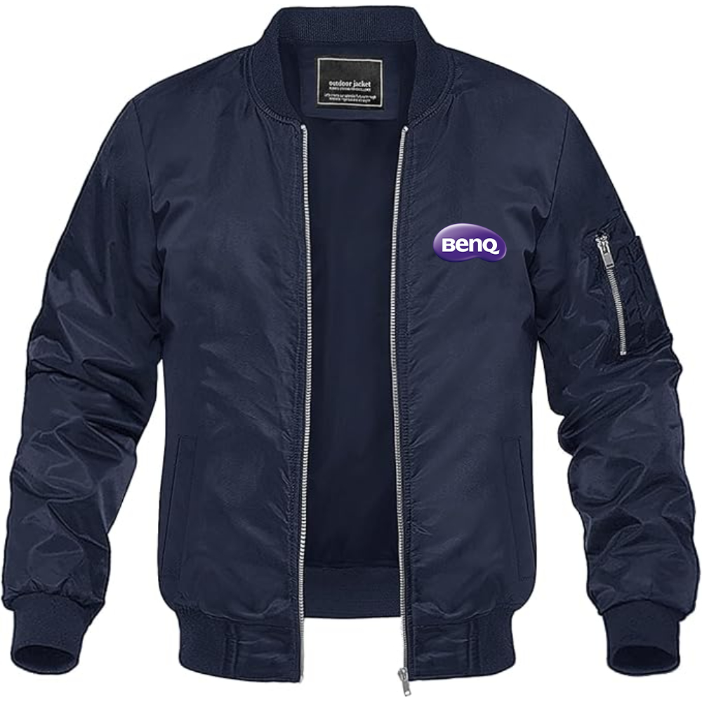 Men's BenQ Logo Lightweight Bomber Jacket Windbreaker Softshell Varsity Jacket Coat