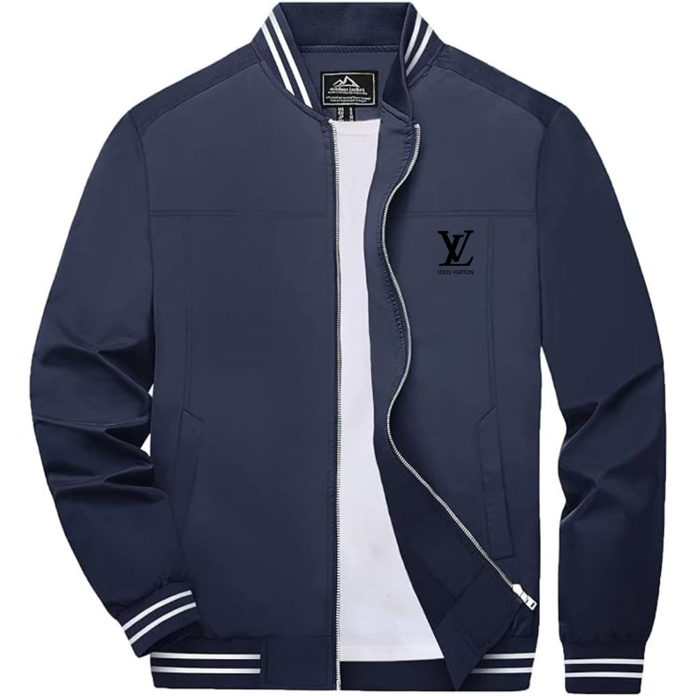 Men's Louis Vuitton Lightweight Zip-Up Bomber Jacket with Ribbed Collar and Cuffs Versatile Casual Outerwear