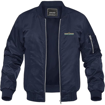 Men's Sesame Workshop Logo  Lightweight Bomber Jacket Windbreaker Softshell Varsity Jacket Coat