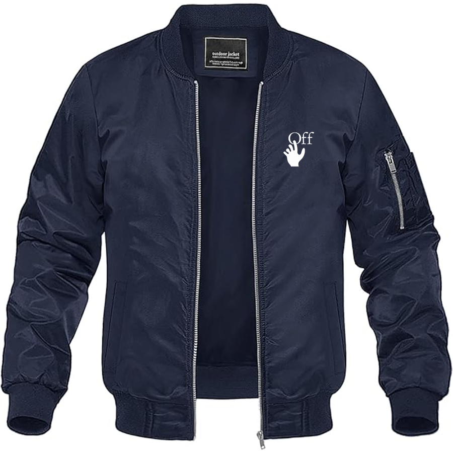 Men's Off-White Hand Logo  Lightweight Bomber Jacket Windbreaker Softshell Varsity Jacket Coat