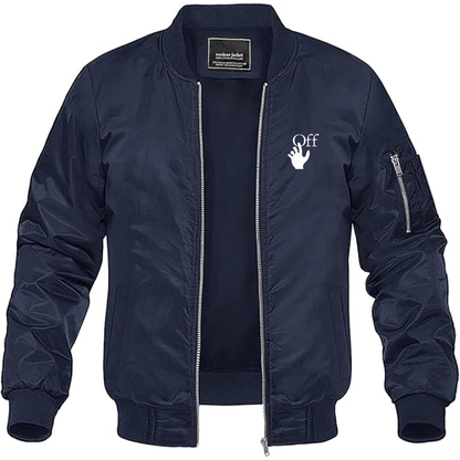 Men's Off-White Hand Logo  Lightweight Bomber Jacket Windbreaker Softshell Varsity Jacket Coat