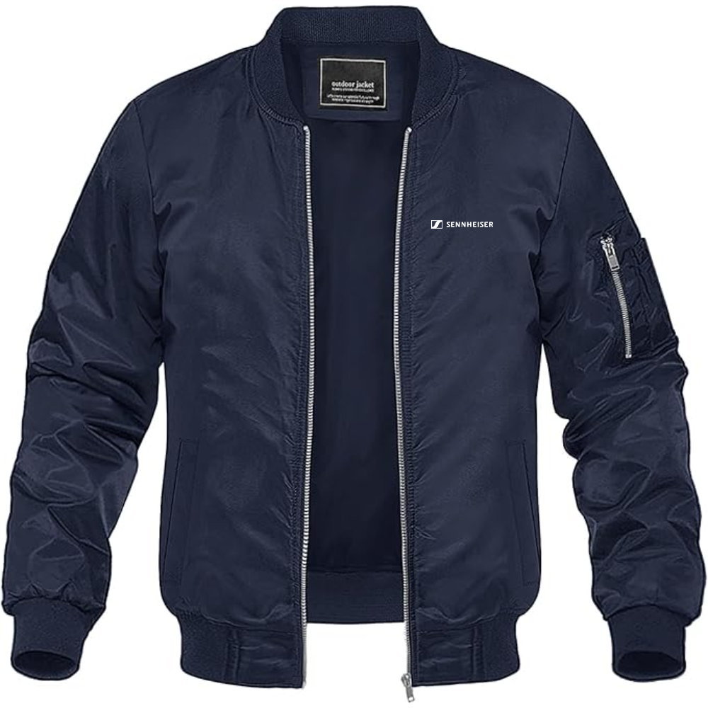 Men's Sennheiser Logo  Lightweight Bomber Jacket Windbreaker Softshell Varsity Jacket Coat