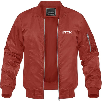 Men's TDK Logo Lightweight Bomber Jacket Windbreaker Softshell Varsity Jacket Coat
