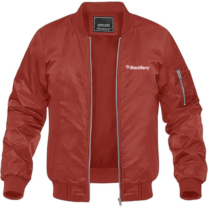 Men's Blackberry Logo Lightweight Bomber Jacket Windbreaker Softshell Varsity Jacket Coat