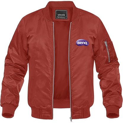 Men's BenQ Logo Lightweight Bomber Jacket Windbreaker Softshell Varsity Jacket Coat