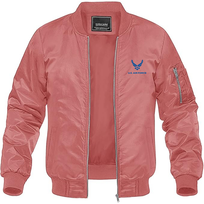 Men's US Airforce Logo Lightweight Bomber Jacket Windbreaker Softshell Varsity Jacket Coat