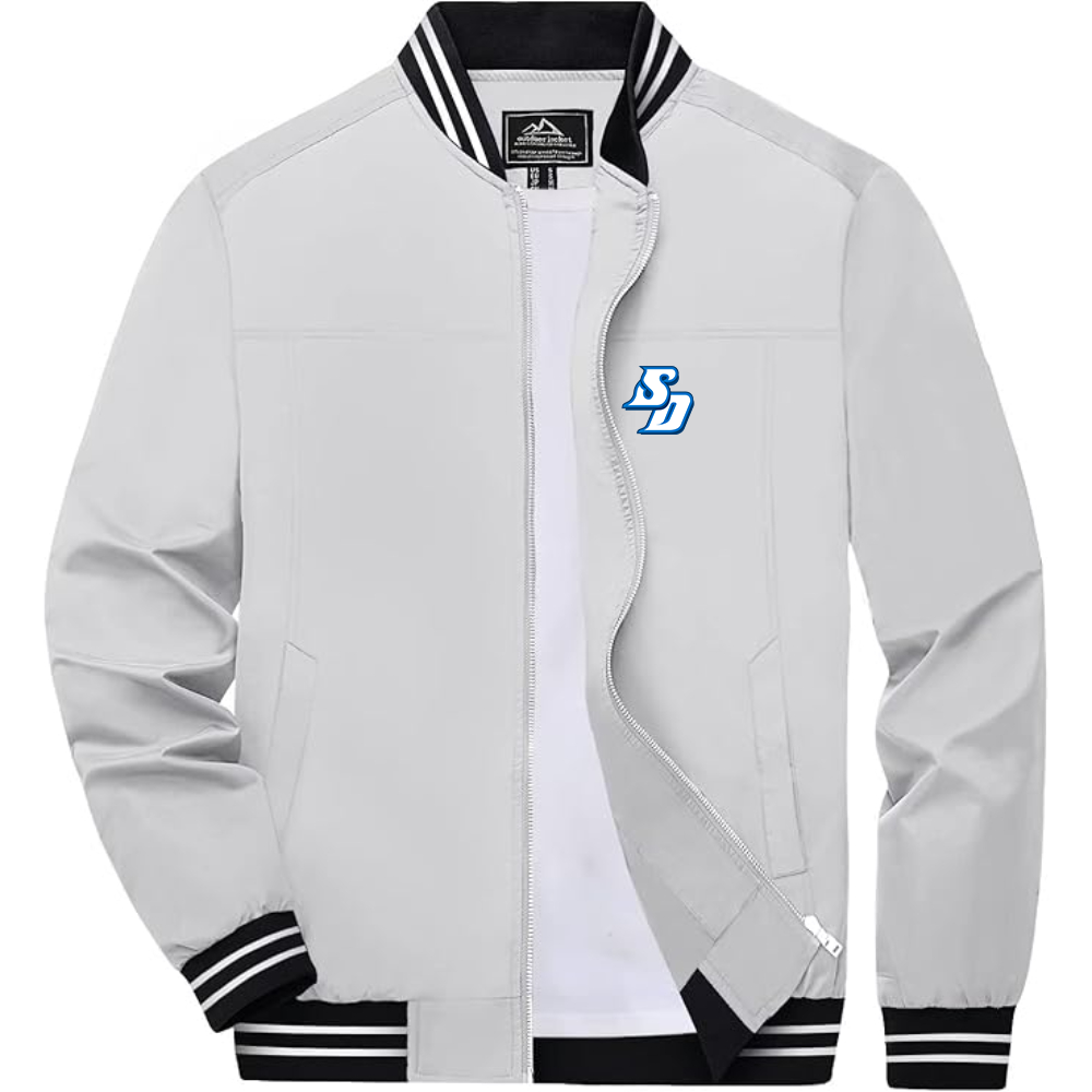 Men's San Diego Toreros Logo Lightweight Zip-Up Bomber Jacket with Ribbed Collar and Cuffs Versatile Casual Outerwear