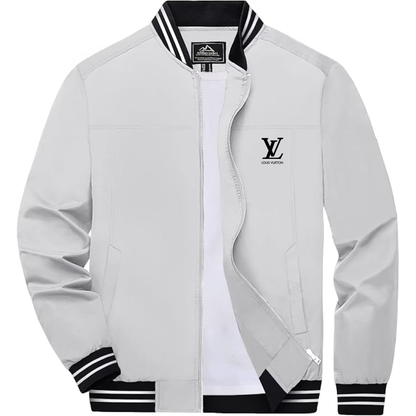 Men's Louis Vuitton Lightweight Zip-Up Bomber Jacket with Ribbed Collar and Cuffs Versatile Casual Outerwear