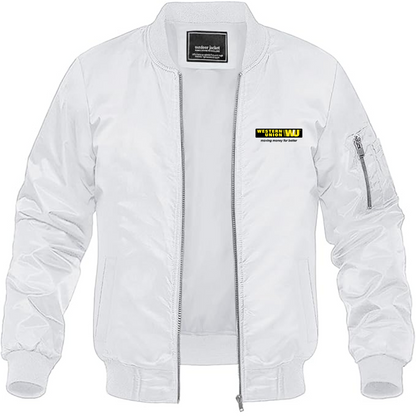 Men's Wastern Union Logo Lightweight Bomber Jacket Windbreaker Softshell Varsity Jacket Coat