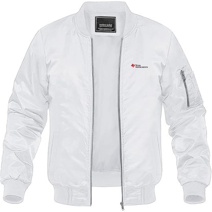 Men's Texas Instruments Logo Lightweight Bomber Jacket Windbreaker Softshell Varsity Jacket Coat
