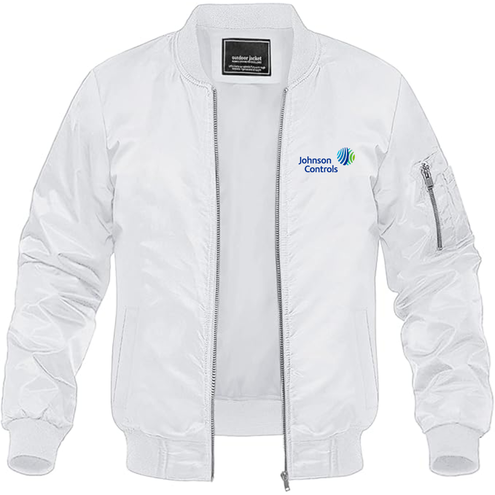 Men's Johnson-Controls Logo Lightweight Bomber Jacket Windbreaker Softshell Varsity Jacket Coat
