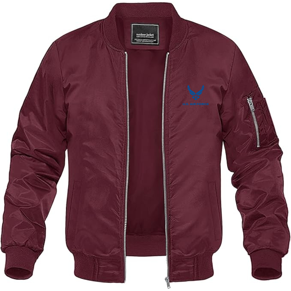 Men's US Airforce Logo Lightweight Bomber Jacket Windbreaker Softshell Varsity Jacket Coat