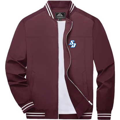 Men's San Diego Toreros Logo Lightweight Zip-Up Bomber Jacket with Ribbed Collar and Cuffs Versatile Casual Outerwear