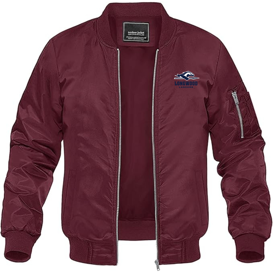 Men's Longwood Lancers Logo Lightweight Bomber Jacket Windbreaker Softshell Varsity Jacket Coat