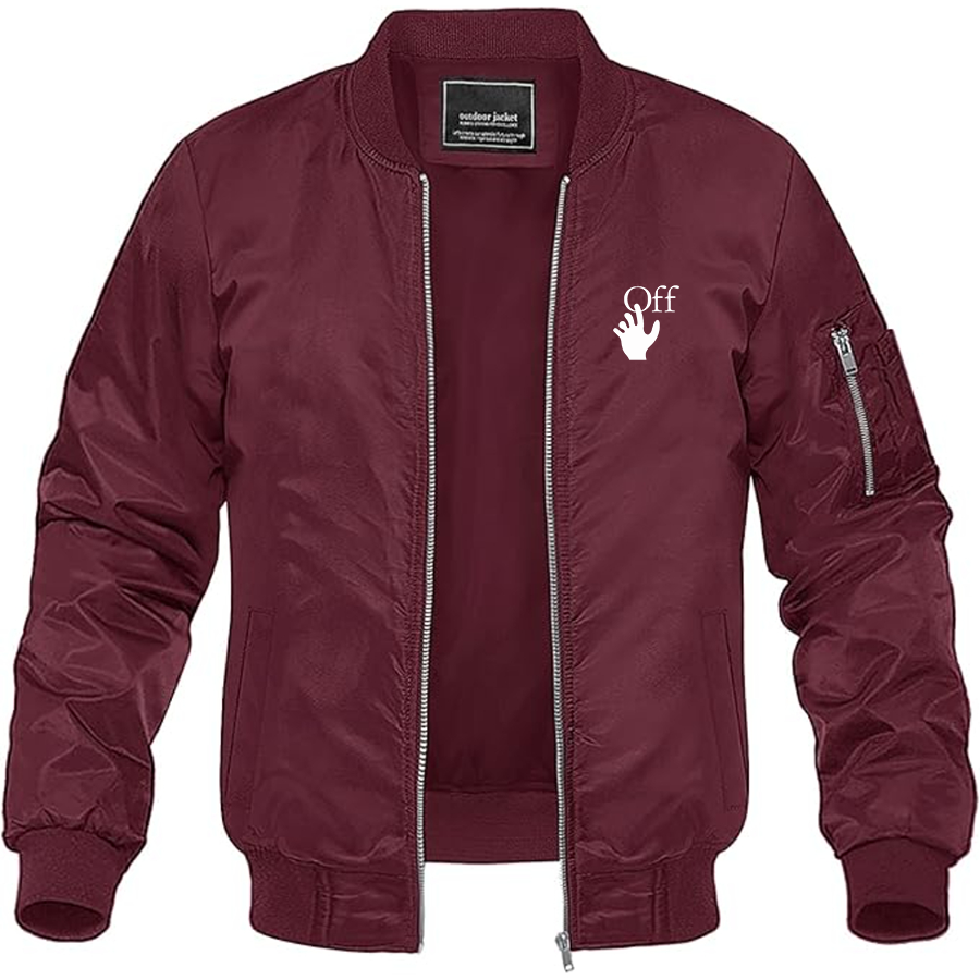 Men's Off-White Hand Logo  Lightweight Bomber Jacket Windbreaker Softshell Varsity Jacket Coat