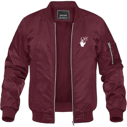 Men's Off-White Hand Logo  Lightweight Bomber Jacket Windbreaker Softshell Varsity Jacket Coat
