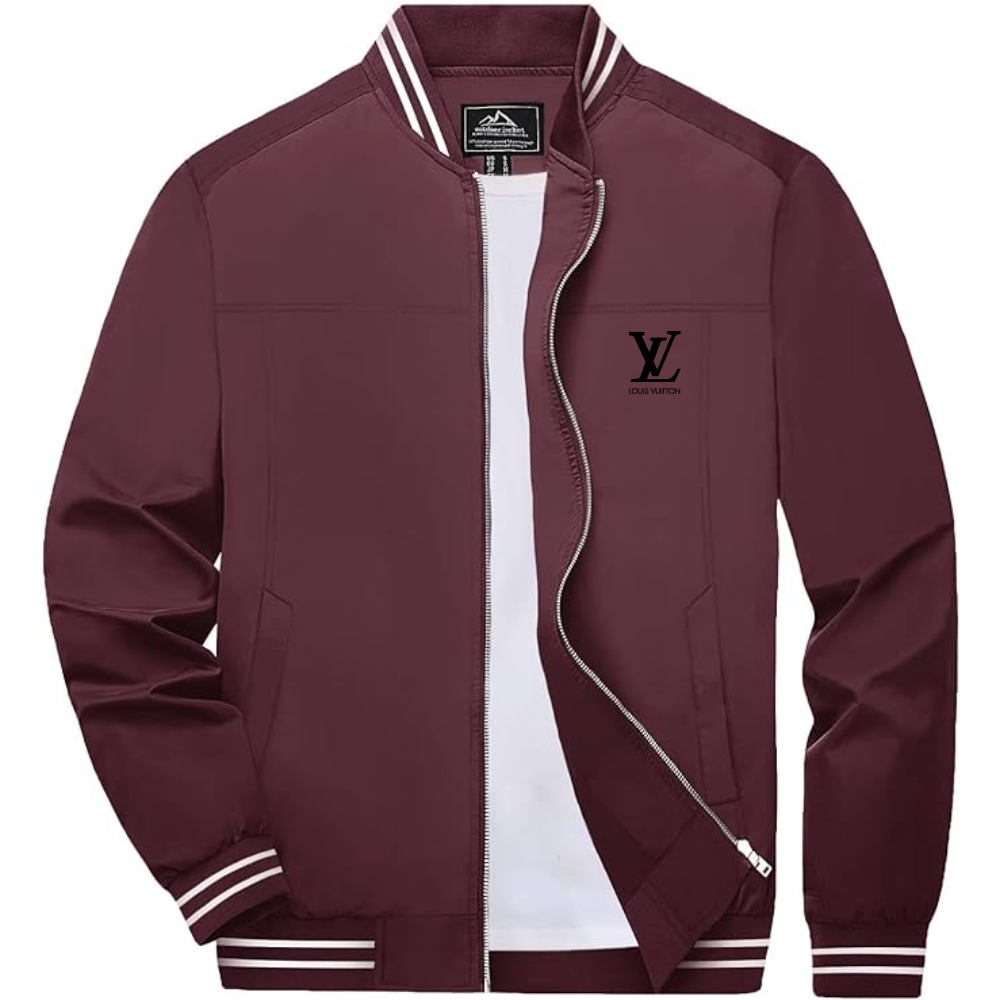 Men's Louis Vuitton Lightweight Zip-Up Bomber Jacket with Ribbed Collar and Cuffs Versatile Casual Outerwear