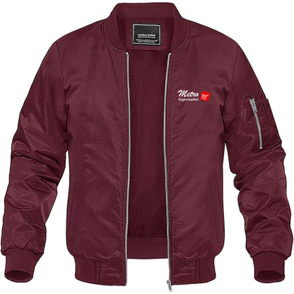 Men's Metro Supermarket Logo Lightweight Bomber Jacket Windbreaker Softshell Varsity Jacket Coat