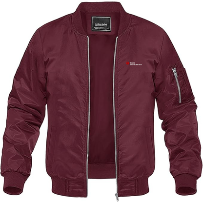 Men's Texas Instruments Logo Lightweight Bomber Jacket Windbreaker Softshell Varsity Jacket Coat