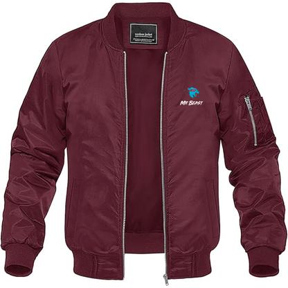 Men's Mr Beast Logo  Lightweight Bomber Jacket Windbreaker Softshell Varsity Jacket Coat