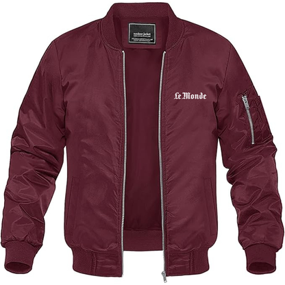 Men's Le Monde Logo Lightweight Bomber Jacket Windbreaker Softshell Varsity Jacket Coat