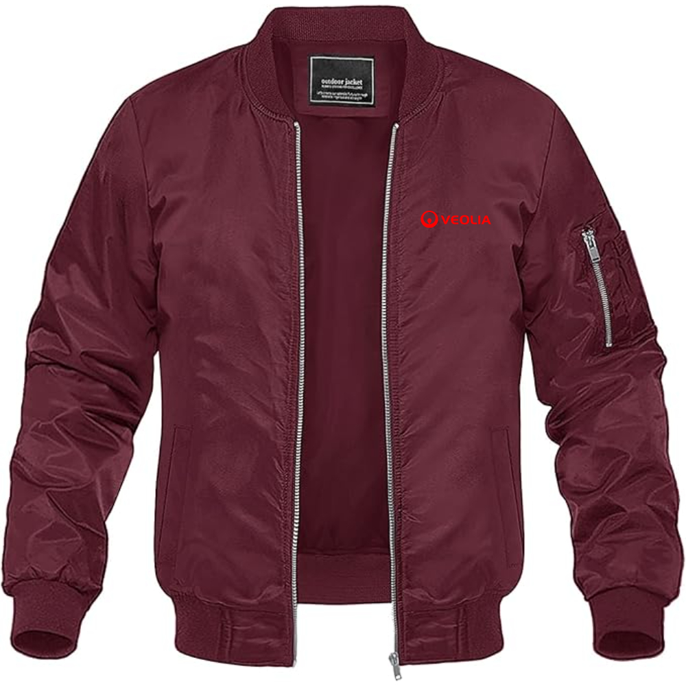 Men's Veolia Logo Lightweight Bomber Jacket Windbreaker Softshell Varsity Jacket Coat