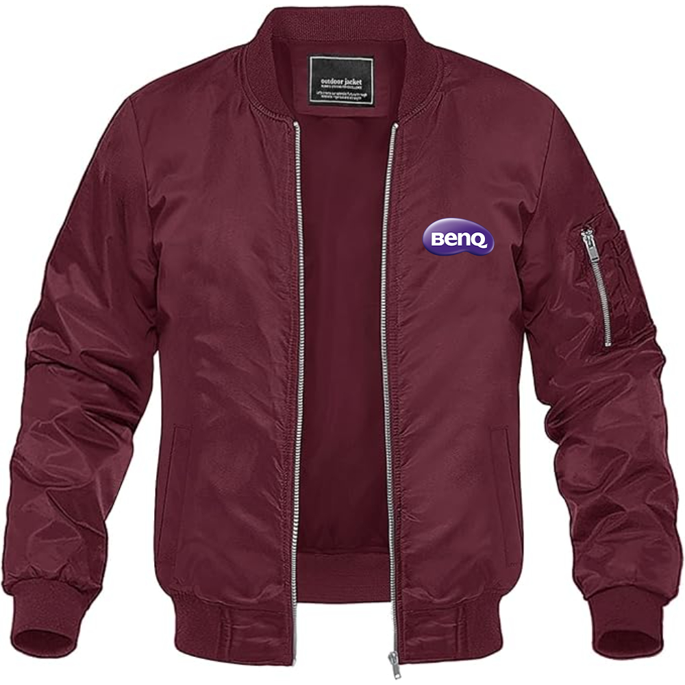 Men's BenQ Logo Lightweight Bomber Jacket Windbreaker Softshell Varsity Jacket Coat