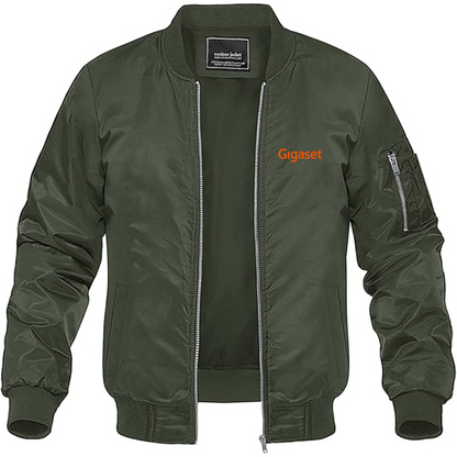 Men's Gigaset Logo Lightweight Bomber Jacket Windbreaker Softshell Varsity Jacket Coat