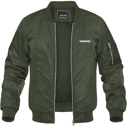 Men's Shure Logo Lightweight Bomber Jacket Windbreaker Softshell Varsity Jacket Coat