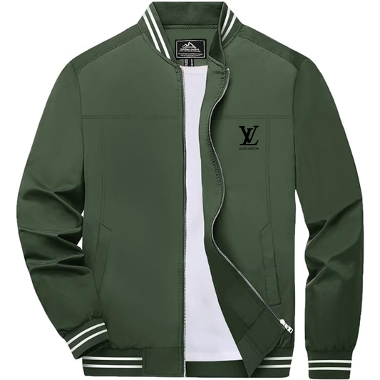 Men's Louis Vuitton Lightweight Zip-Up Bomber Jacket with Ribbed Collar and Cuffs Versatile Casual Outerwear
