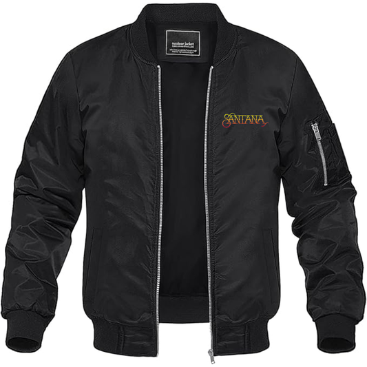 Men's Santana Logo Lightweight Bomber Jacket Windbreaker Softshell Varsity Jacket Coat