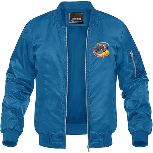 Men's Goldfish Logo Lightweight Bomber Jacket Windbreaker Softshell Varsity Jacket Coat