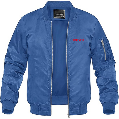 Men's Maxell Logo Lightweight Bomber Jacket Windbreaker Softshell Varsity Jacket Coat