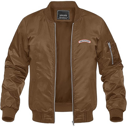 Men's Smucker's Logo Lightweight Bomber Jacket Windbreaker Softshell Varsity Jacket Coat