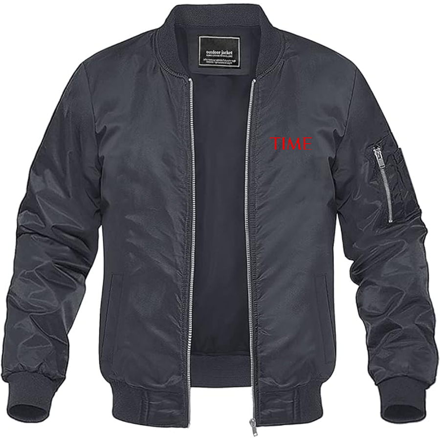 Men's Time Logo Lightweight Bomber Jacket Windbreaker Softshell Varsity Jacket Coat