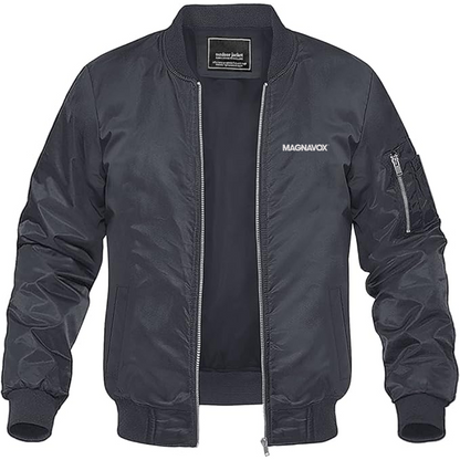 Men's Magnavox Logo Lightweight Bomber Jacket Windbreaker Softshell Varsity Jacket Coat