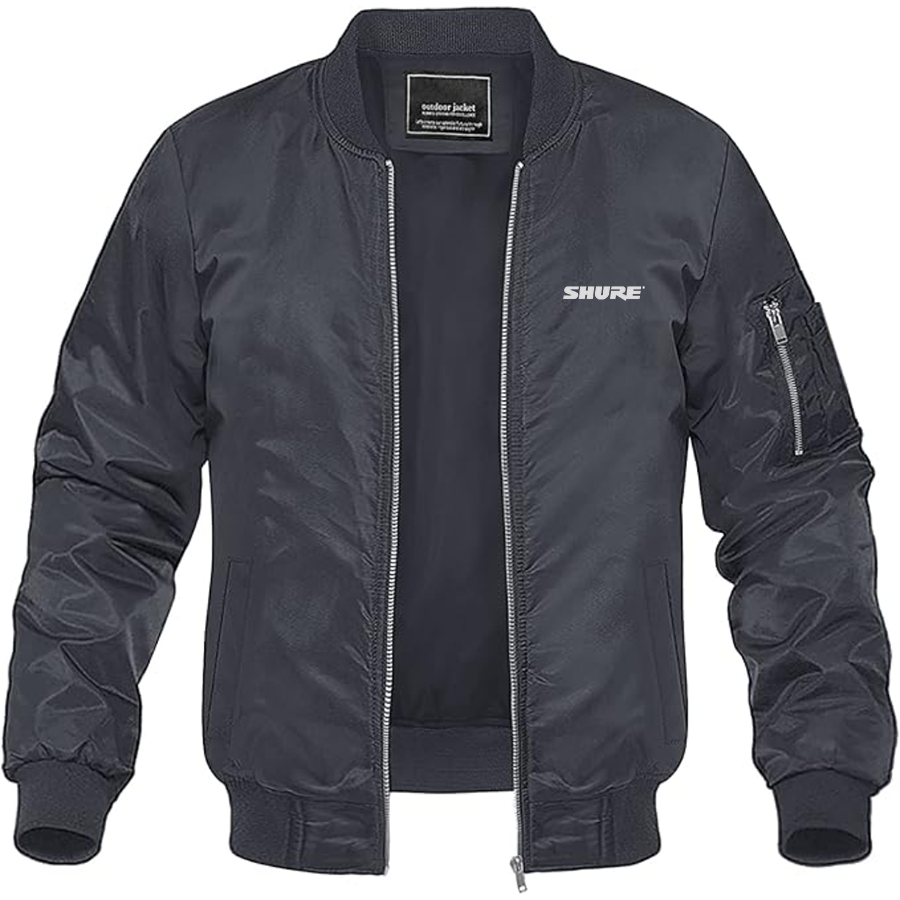 Men's Shure Logo Lightweight Bomber Jacket Windbreaker Softshell Varsity Jacket Coat