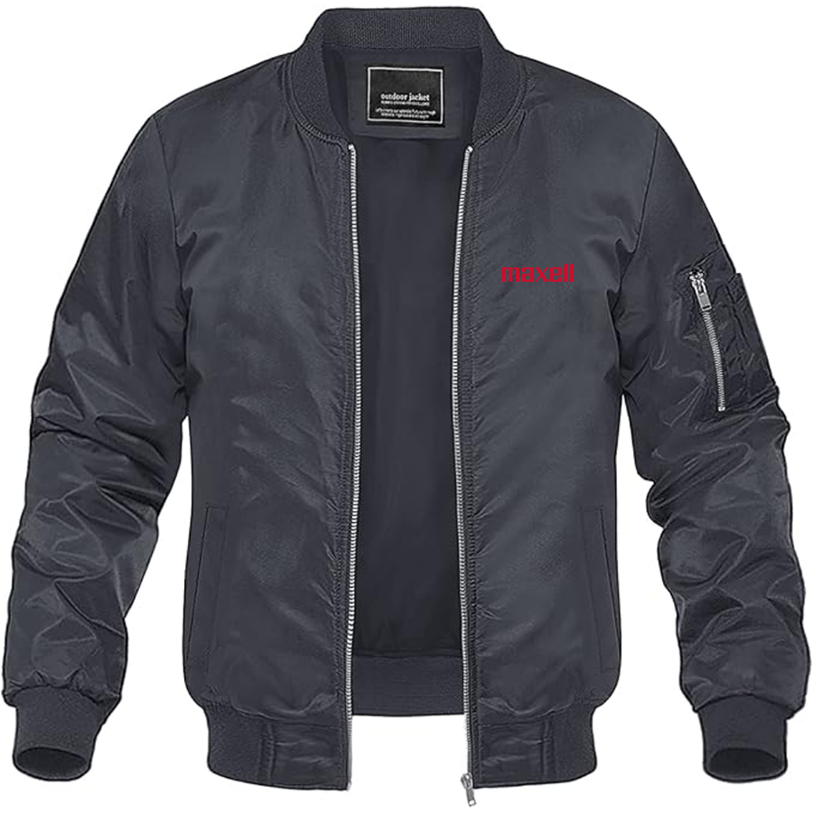 Men's Maxell Logo Lightweight Bomber Jacket Windbreaker Softshell Varsity Jacket Coat